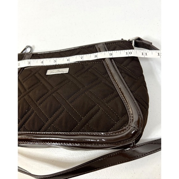 Vera Bradley Brown Trimmed Trapeze Quilted Fabric Faux Leather Crossbody Bag - Picture 9 of 13